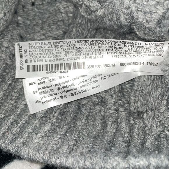 Zara long sleeve chunky cable knit turtle neck fringe grey cropped sweater - Picture 11 of 12